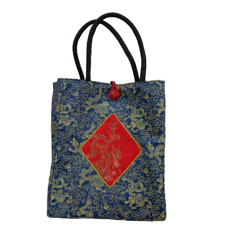 Handmade Tapestry Tote Bag Purse Oriental Design Craft Bag Book Bag Blue